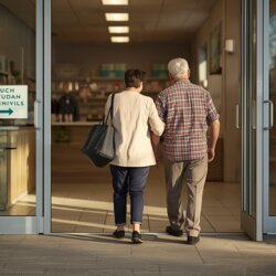 donna di 50 anni che accompagna una persona anziana in farmacia 3 donna di 50 anni che accompagna una persona anziana in farmacia 3
